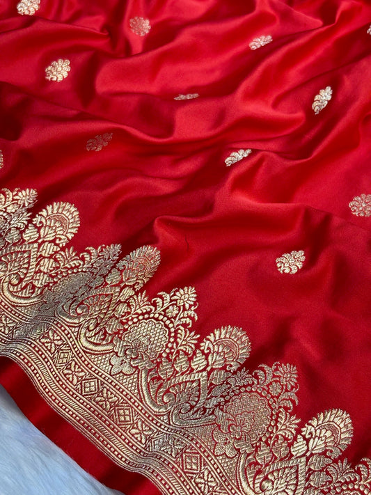 Pure Mashru Handwoven Silk Saree –  Red Elegance