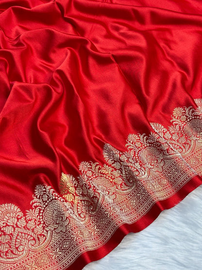 Pure Mashru Handwoven Silk Saree –  Red Elegance