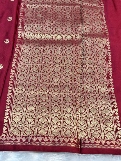 Pure Mashru Handwoven Silk Saree – Maroon Elegance