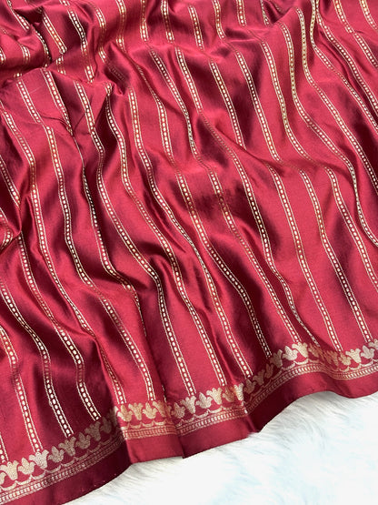 Pure Mashru Handwoven Silk Saree – Maroon Elegance