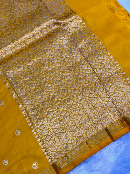 Pure Mashru Handwoven Silk Saree – Yellow Elegance