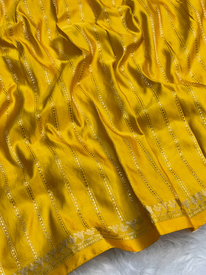 Pure Mashru Handwoven Silk Saree – Yellow Elegance