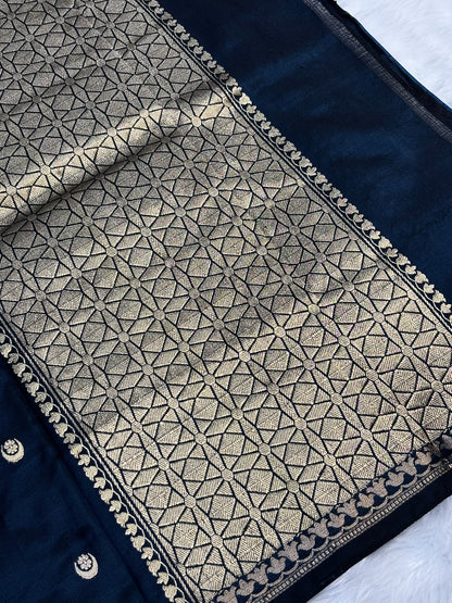 Pure Mashru Handwoven Silk Saree –  Deep Teal Blue Silk Saree Elegance