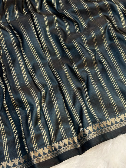 Pure Mashru Handwoven Silk Saree –  Deep Teal Blue Silk Saree Elegance