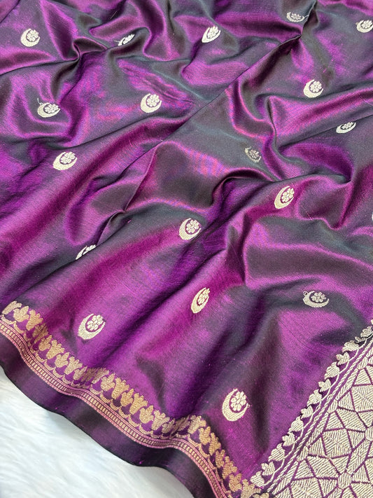 Pure Mashru Handwoven Silk Saree – Wine Elegance