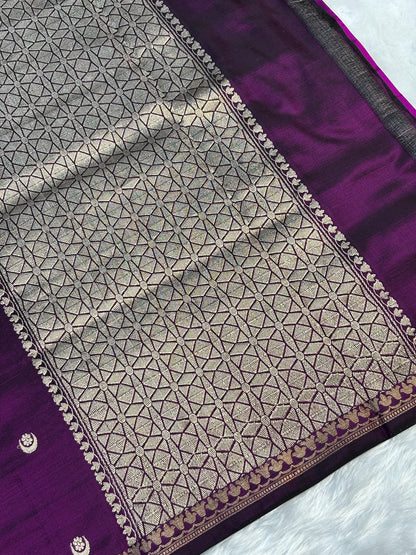 Pure Mashru Handwoven Silk Saree – Wine Elegance