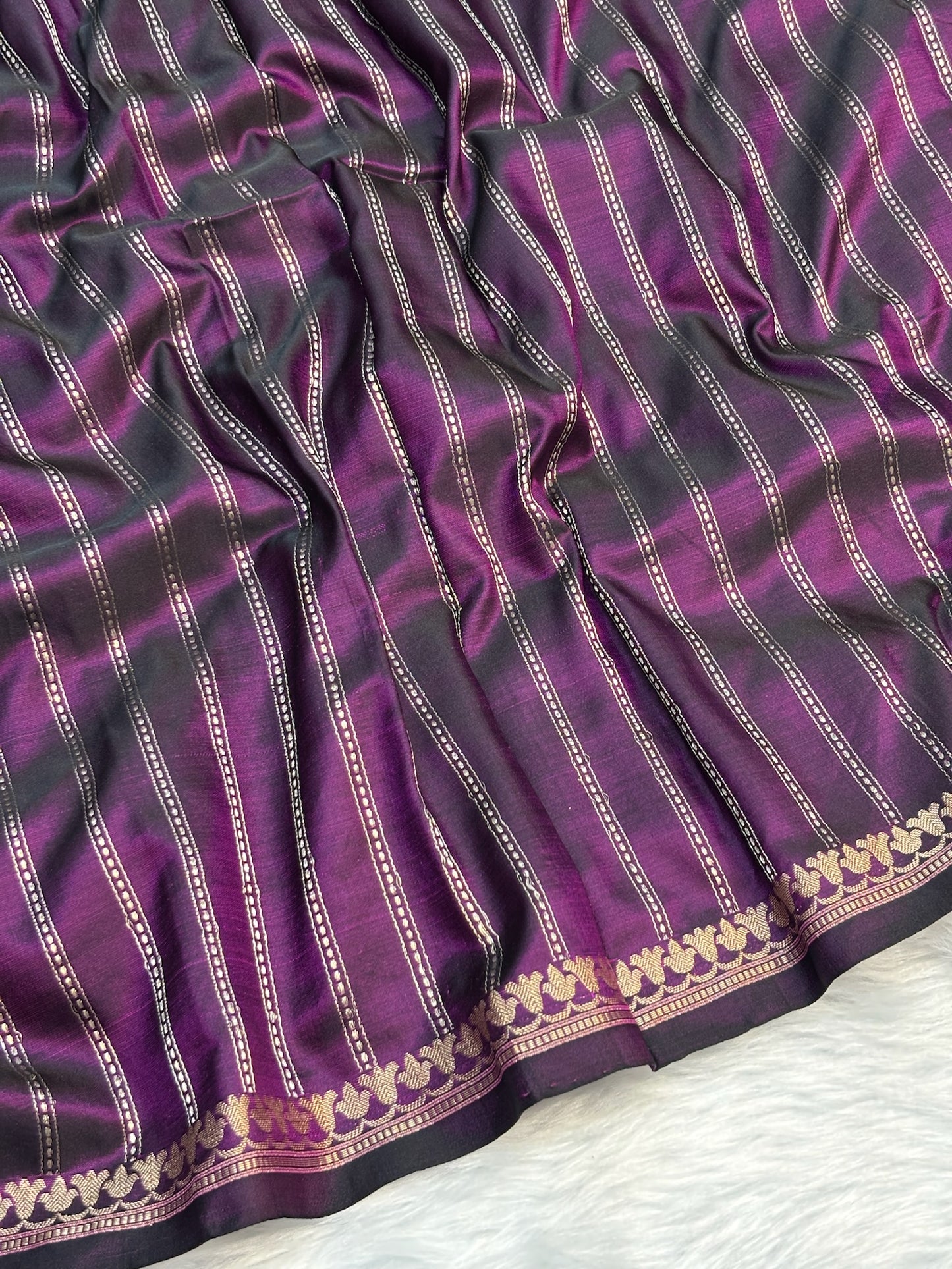 Pure Mashru Handwoven Silk Saree – Wine Elegance