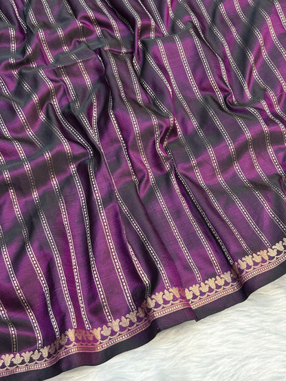 Pure Mashru Handwoven Silk Saree – Wine Elegance