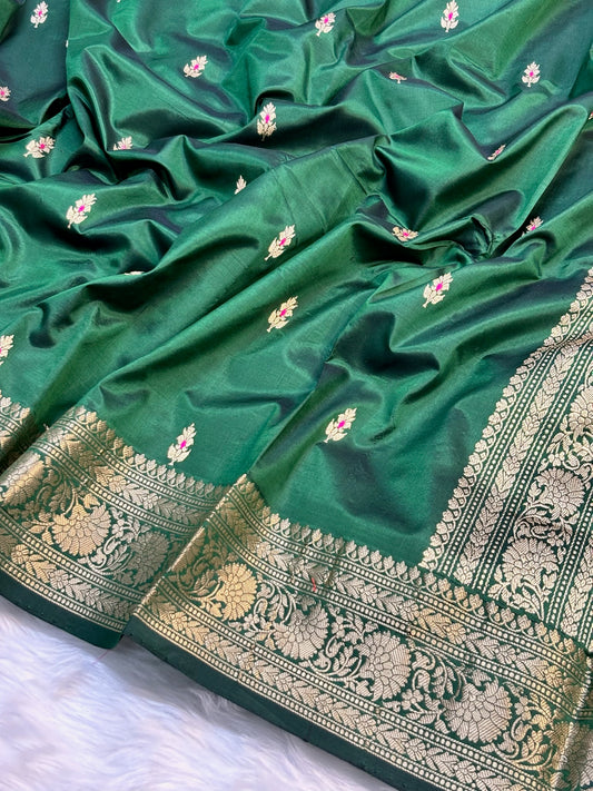 Bottle Green Handwoven Banarasi Pure Silk Saree