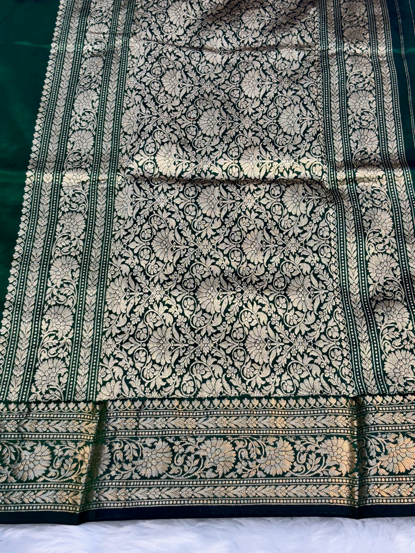 Bottle Green Handwoven Banarasi Pure Silk Saree