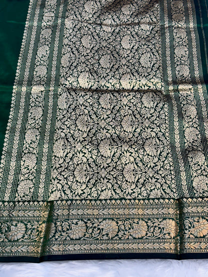Bottle Green Handwoven Banarasi Pure Silk Saree