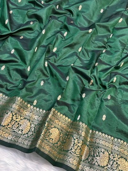 Bottle Green Handwoven Banarasi Pure Silk Saree