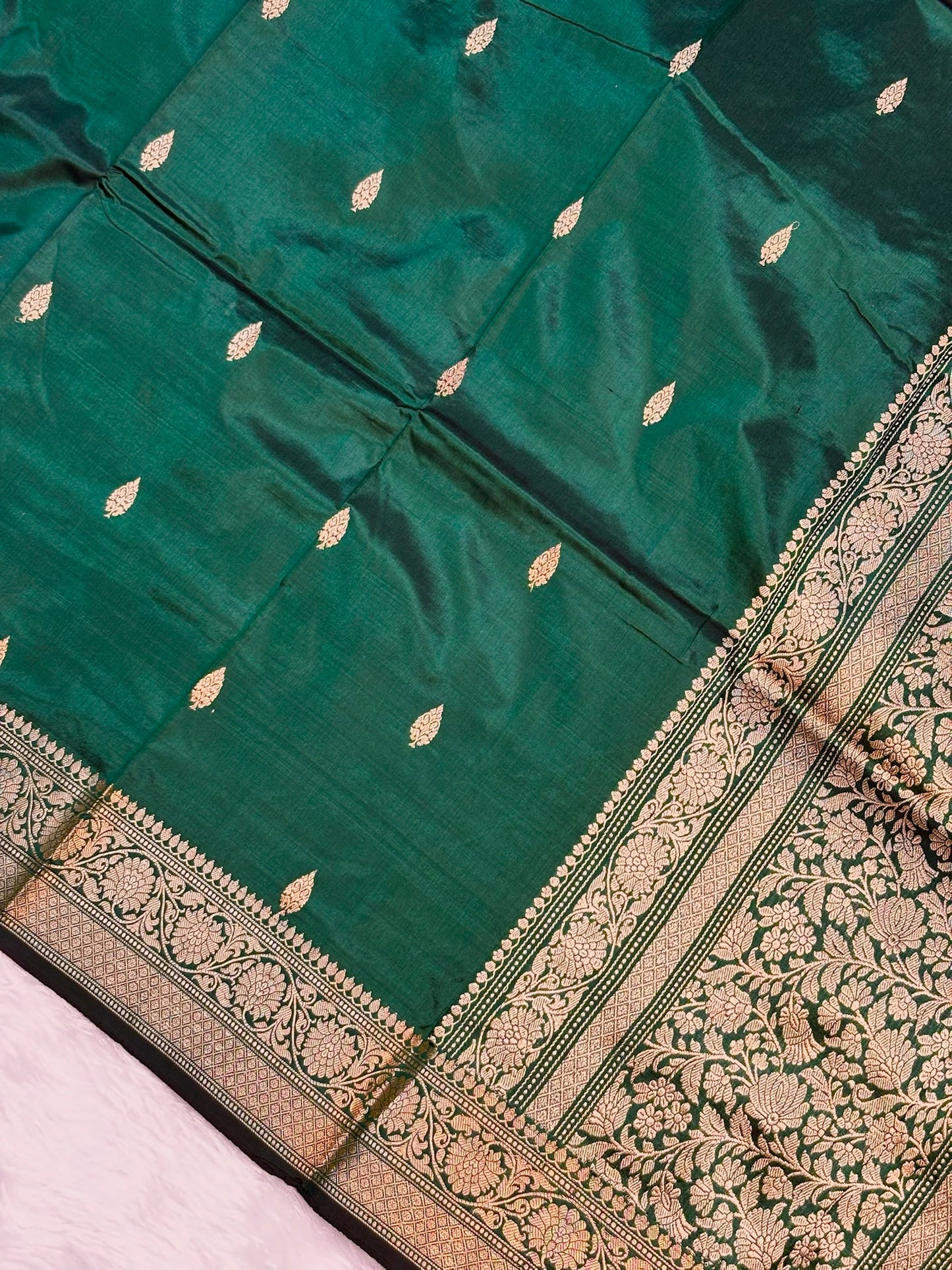 Bottle Green Handwoven Banarasi Pure Silk Saree