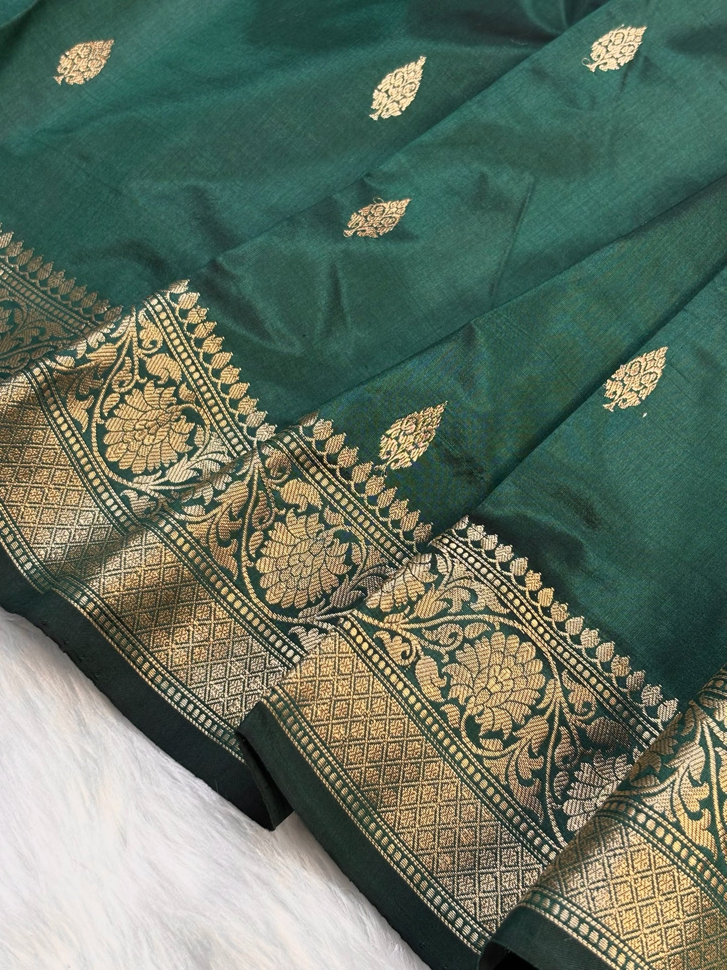 Bottle Green Handwoven Banarasi Pure Silk Saree