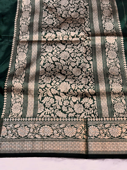 Bottle Green Handwoven Banarasi Pure Silk Saree