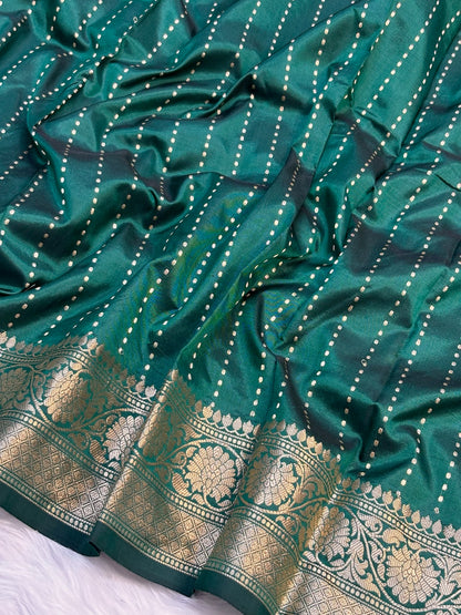 Bottle Green Handwoven Banarasi Pure Silk Saree