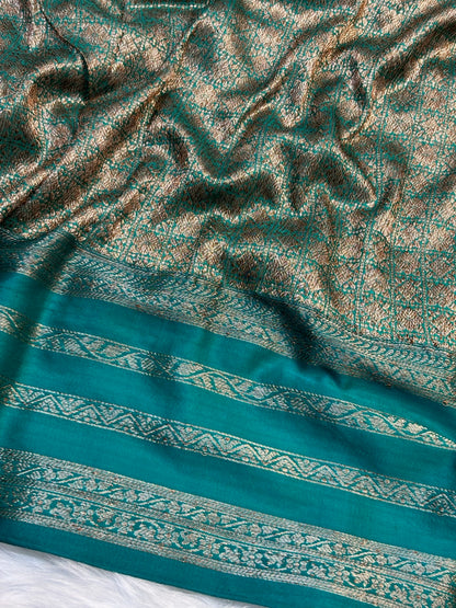 Teal Green Banarasi Pure Tussar Georgette Saree