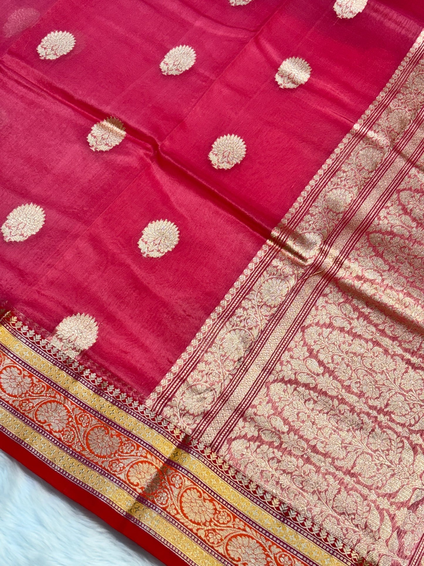 Pure Kora Organza Blush Pink Silk Saree with Zari Border