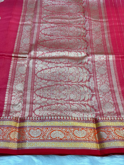 Pure Kora Organza Blush Pink Silk Saree with Zari Border