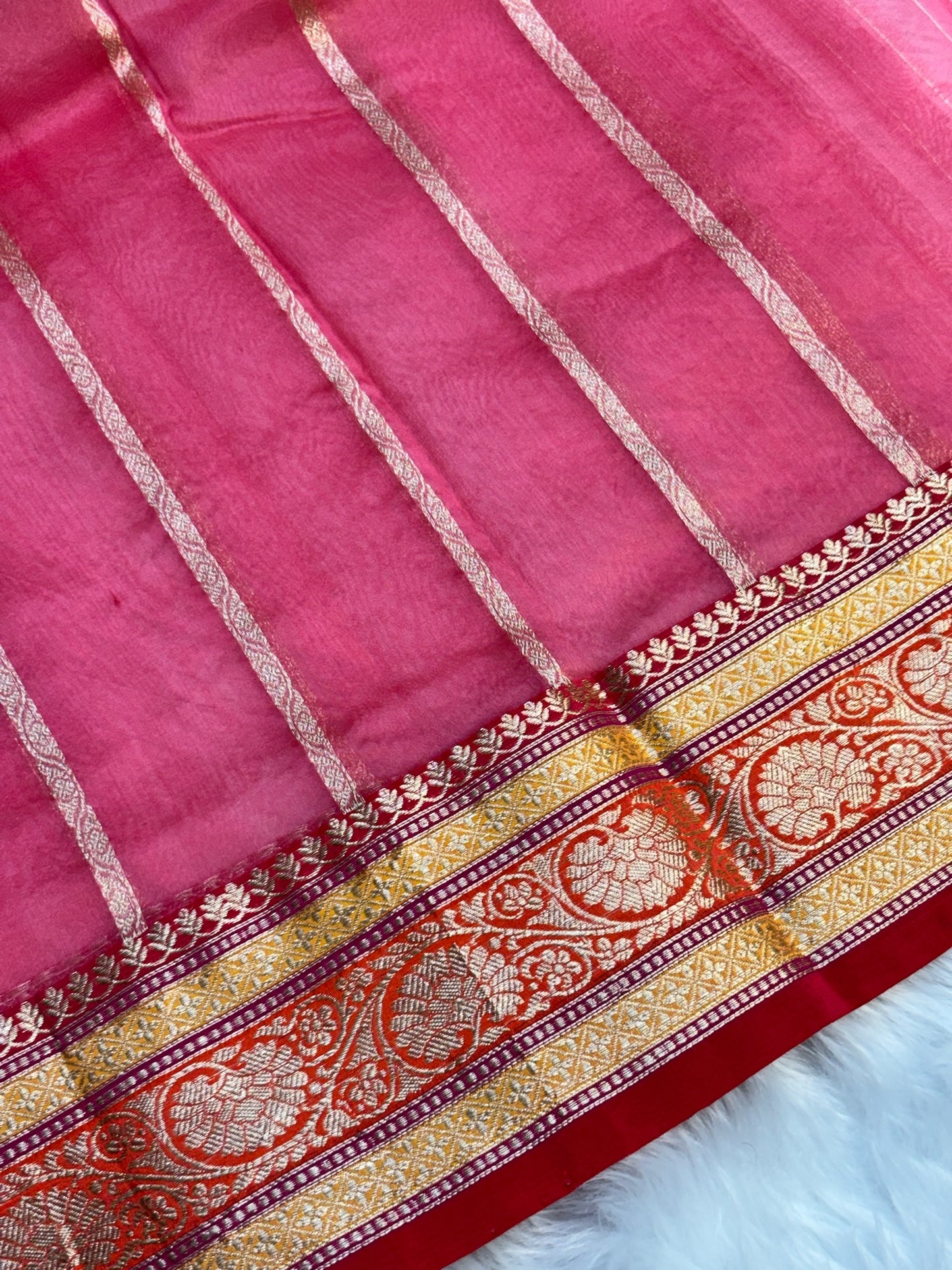 Pure Kora Organza Blush Pink Silk Saree with Zari Border