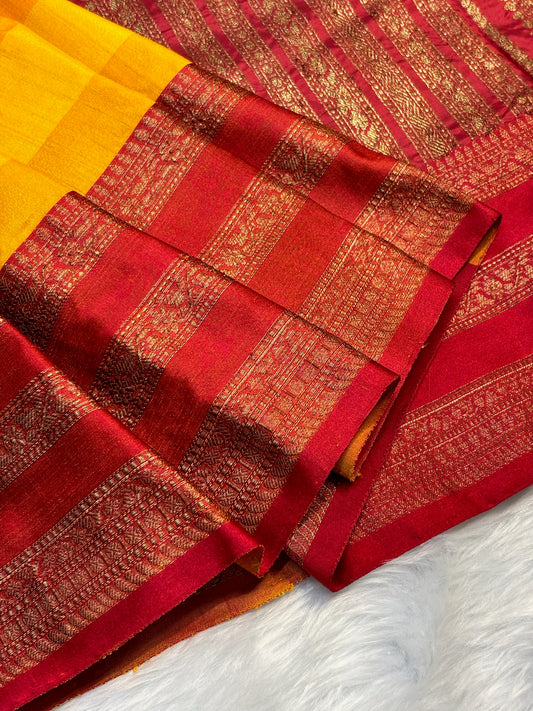 Yellow Banarasi Pure Tussar Georgette Saree