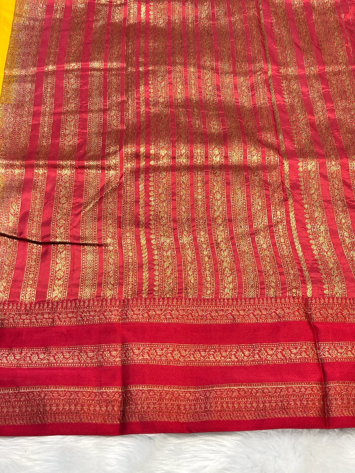 Yellow Banarasi Pure Tussar Georgette Saree