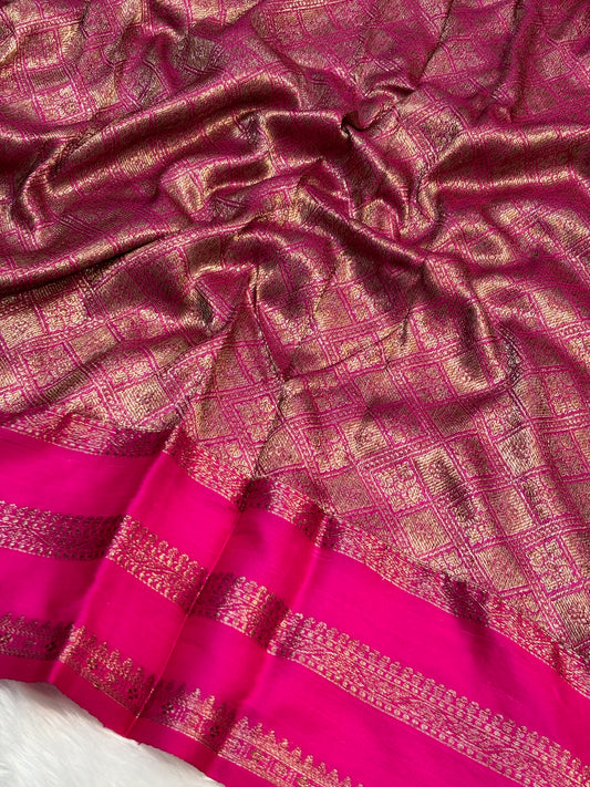 Gajiri Pink Banarasi Pure Tussar Georgette Saree