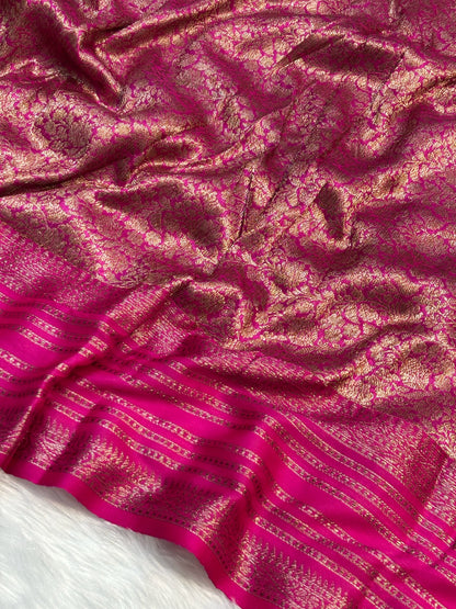 Rust Gold Banarasi Pure Tussar Georgette Saree