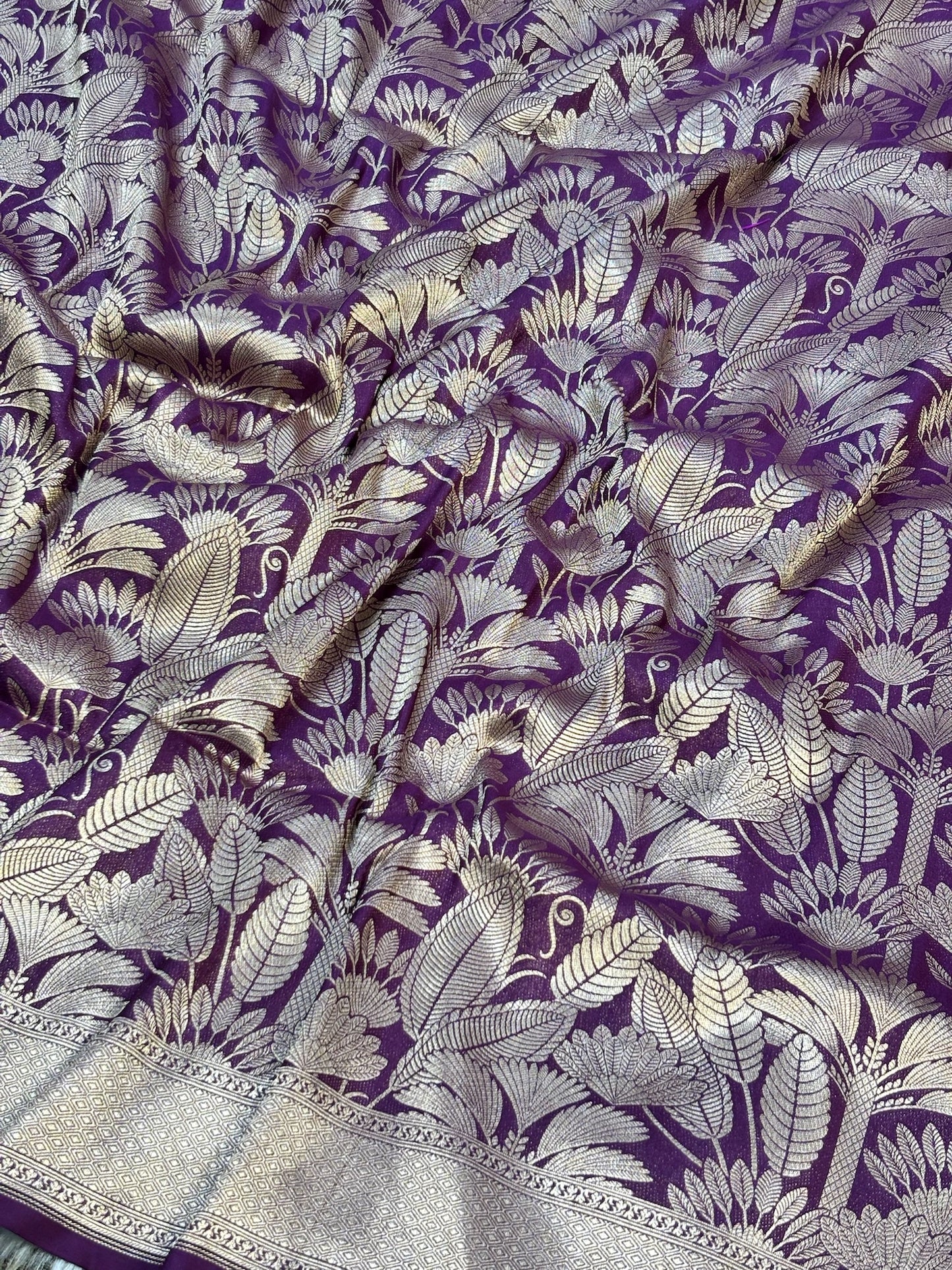 Banarasi Mulberry Purple Pure Silk Brocade Saree – Luxurious Katan Silk with Intricate Brocade Weave
