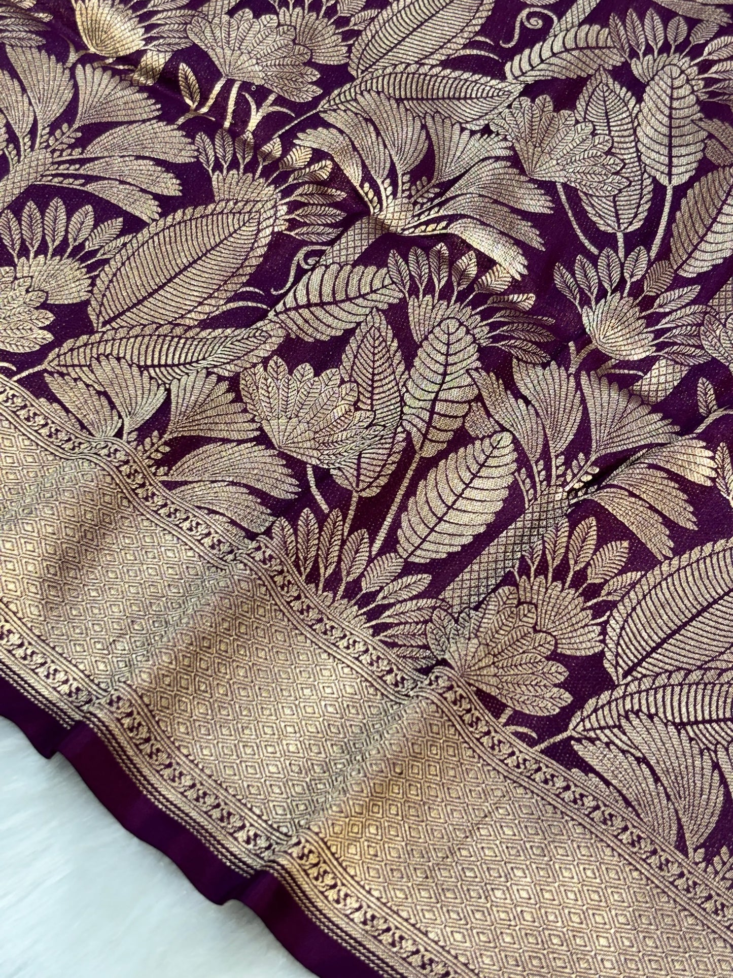 Banarasi Mulberry Purple Pure Silk Brocade Saree – Luxurious Katan Silk with Intricate Brocade Weave