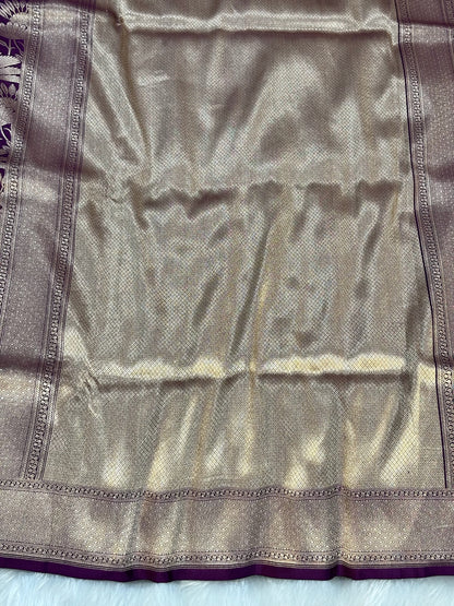 Banarasi Mulberry Purple Pure Silk Brocade Saree – Luxurious Katan Silk with Intricate Brocade Weave