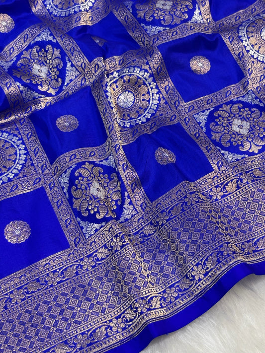 Banarasi Royal Blue Pure Silk Saree – Luxurious Katan Silk with Intricate Brocade Weave