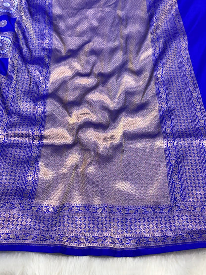 Banarasi Royal Blue Pure Silk Saree – Luxurious Katan Silk with Intricate Brocade Weave