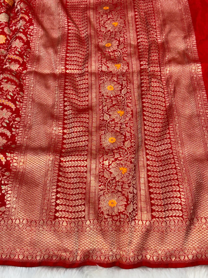 Banarasi Red Pure Silk Brocade Saree – Luxurious Katan Silk with Intricate Brocade Weave