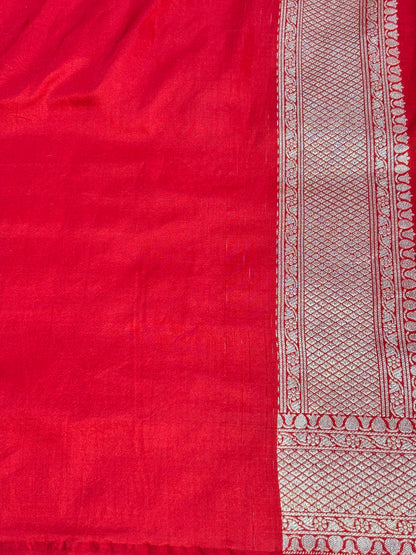Banarasi Red Pure Silk Brocade Saree – Luxurious Katan Silk with Intricate Brocade Weave