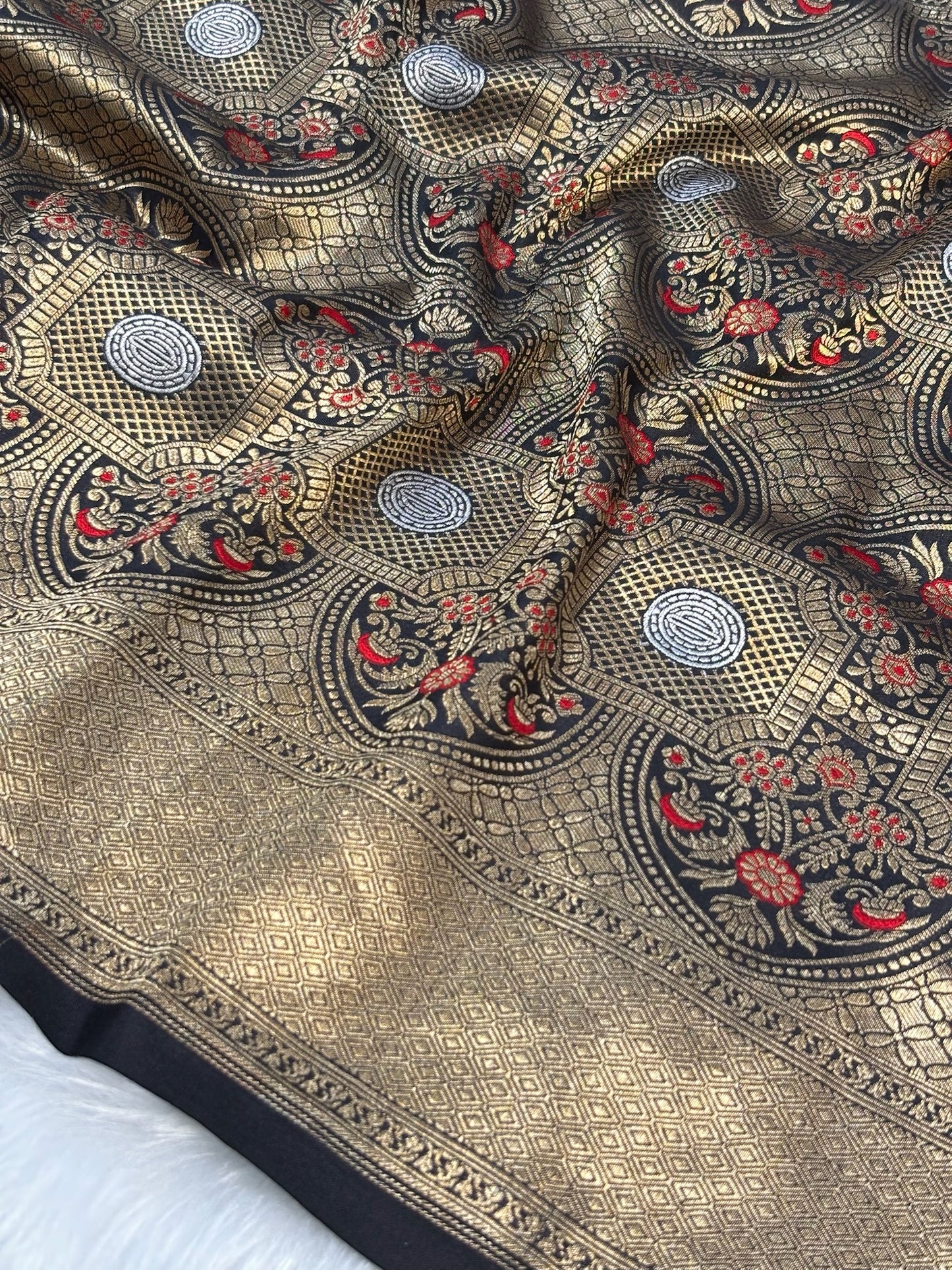 Banarasi Black Pure Silk Brocade Saree – Luxurious Katan Silk with Intricate Brocade Weave