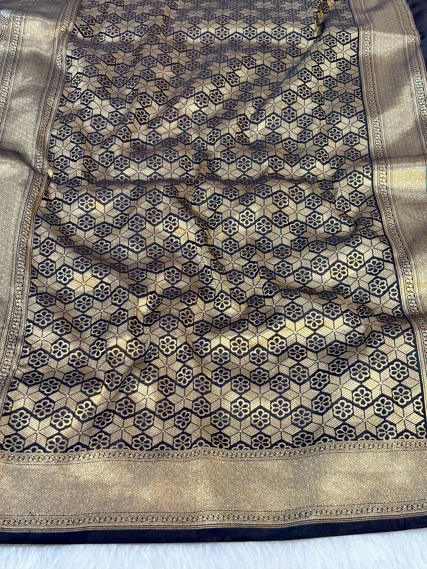 Banarasi Black Pure Silk Brocade Saree – Luxurious Katan Silk with Intricate Brocade Weave
