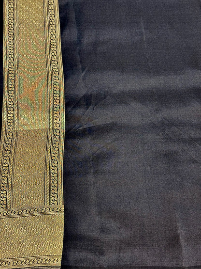 Banarasi Black Pure Silk Brocade Saree – Luxurious Katan Silk with Intricate Brocade Weave
