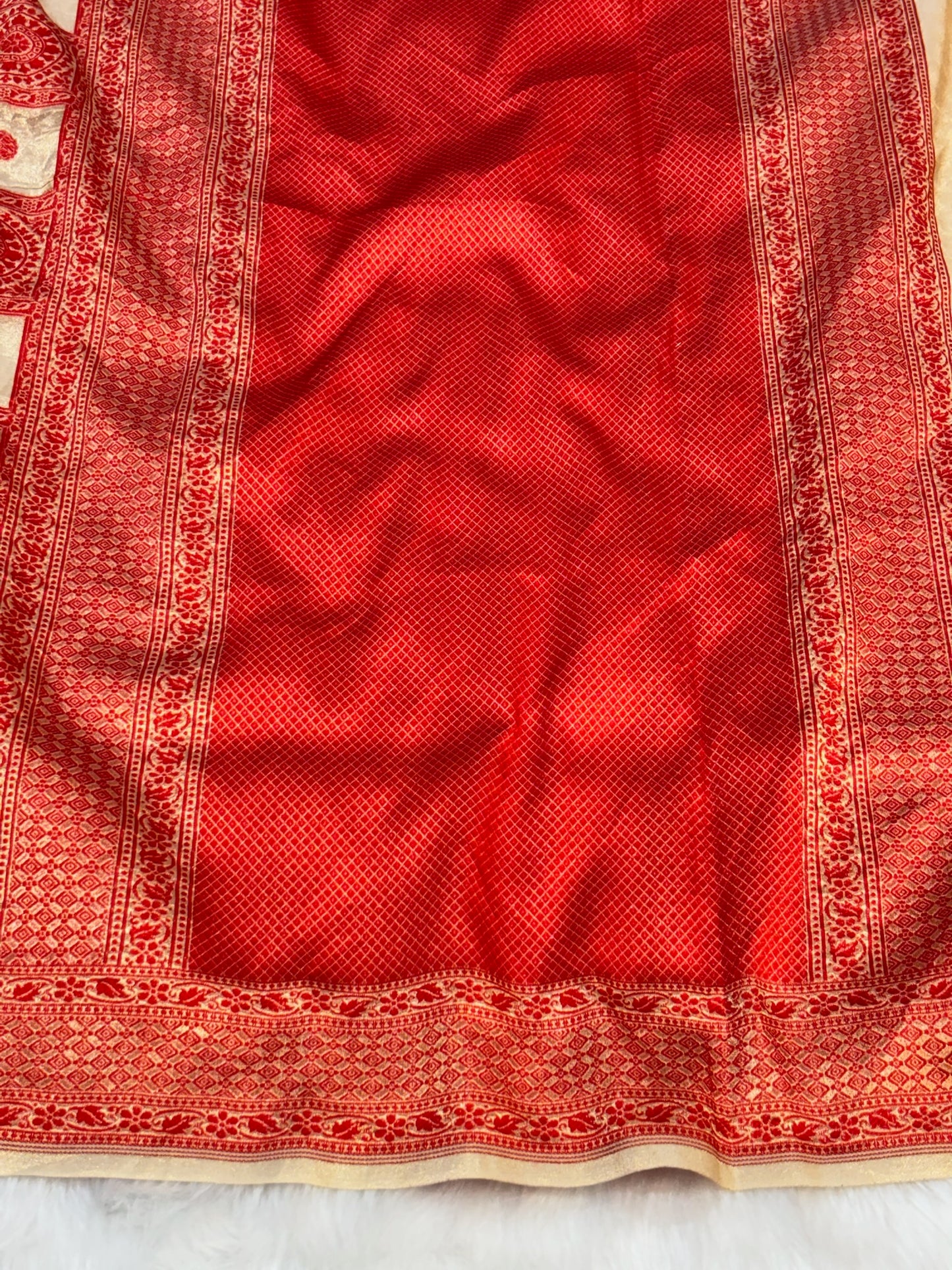 Red & Gold 100% Pure Tissue Silk Tanchoi Saree | Handwoven Banarasi Luxury Saree
