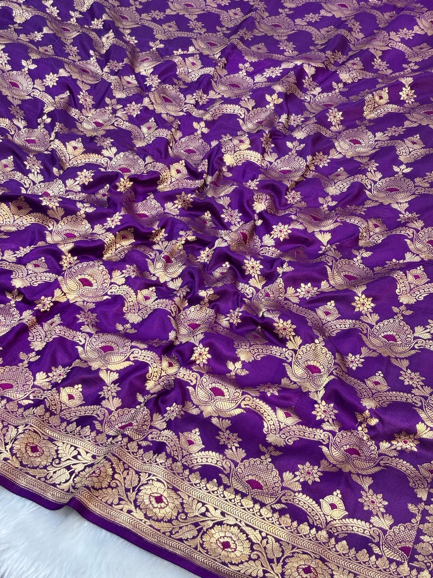 Pure Purple Katan Silk Banarasi Saree with Rich Zari Border