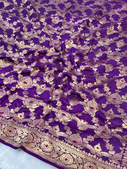 Pure Purple Katan Silk Banarasi Saree with Rich Zari Border