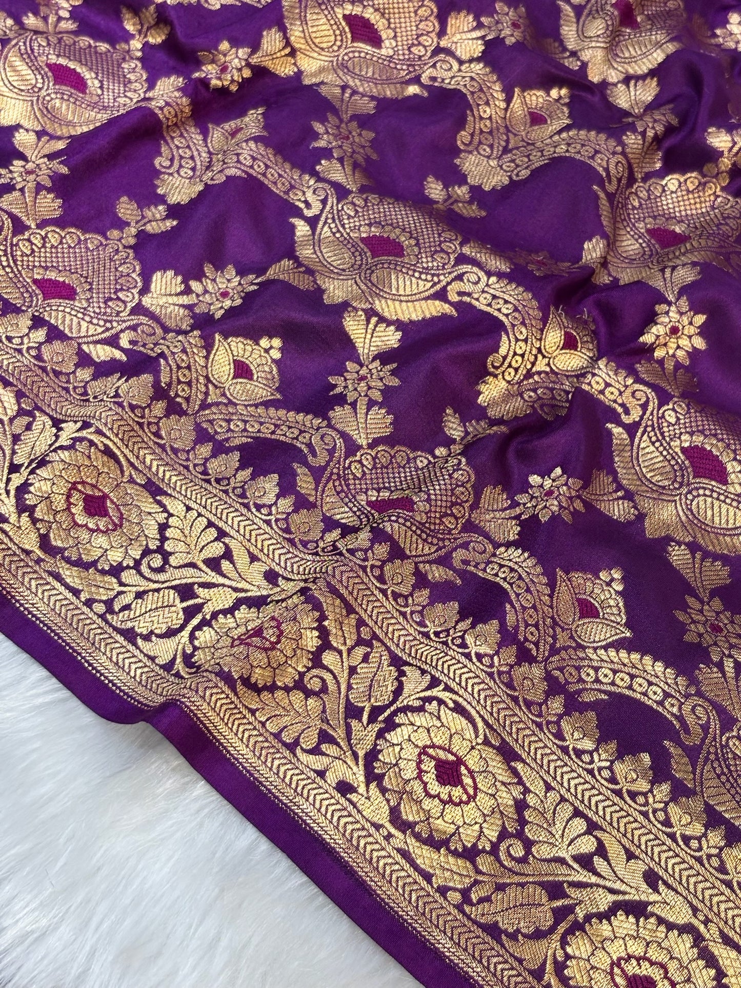 Pure Purple Katan Silk Banarasi Saree with Rich Zari Border