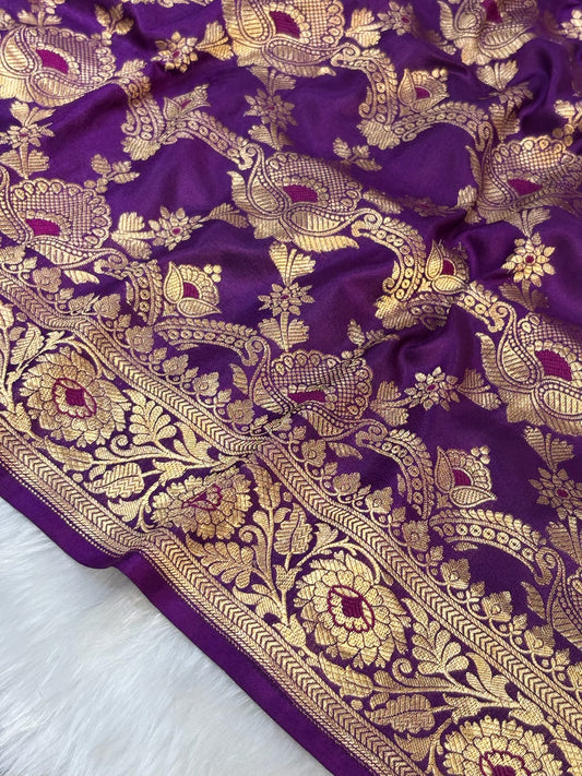 Pure Purple Katan Silk Banarasi Saree with Rich Zari Border