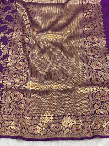 Pure Purple Katan Silk Banarasi Saree with Rich Zari Border