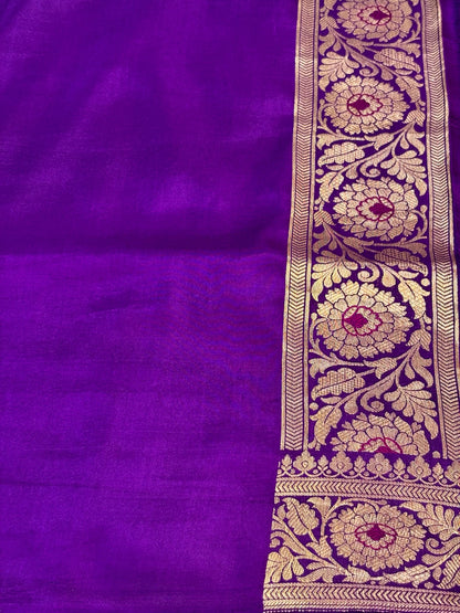 Pure Purple Katan Silk Banarasi Saree with Rich Zari Border