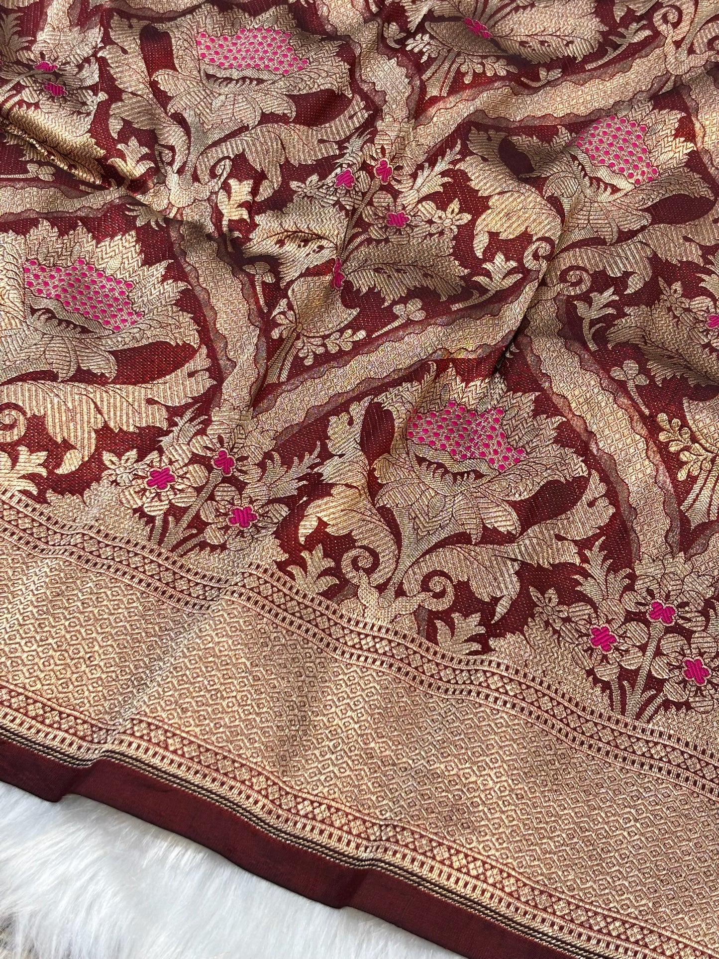Banarasi Brown Pure Silk Brocade Saree – Luxurious Katan Silk with Intricate Brocade Weave