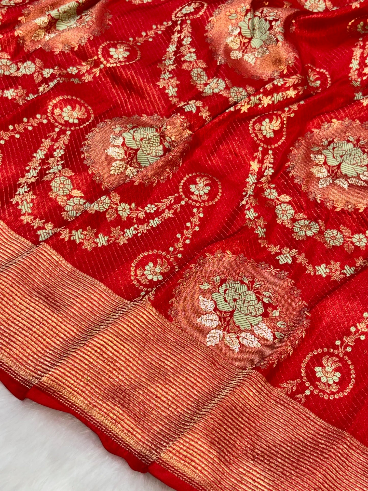 Banarasi Red Pure Silk Brocade Saree – Luxurious Katan Silk with Intricate Brocade Weave