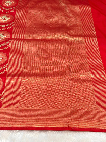 Banarasi Red Pure Silk Brocade Saree – Luxurious Katan Silk with Intricate Brocade Weave