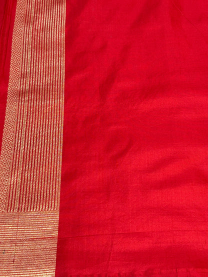 Banarasi Red Pure Silk Brocade Saree – Luxurious Katan Silk with Intricate Brocade Weave