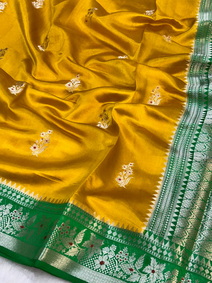 Pure Banarasi Soft Silk Saree – Yellow | Traditional Banarasi saree